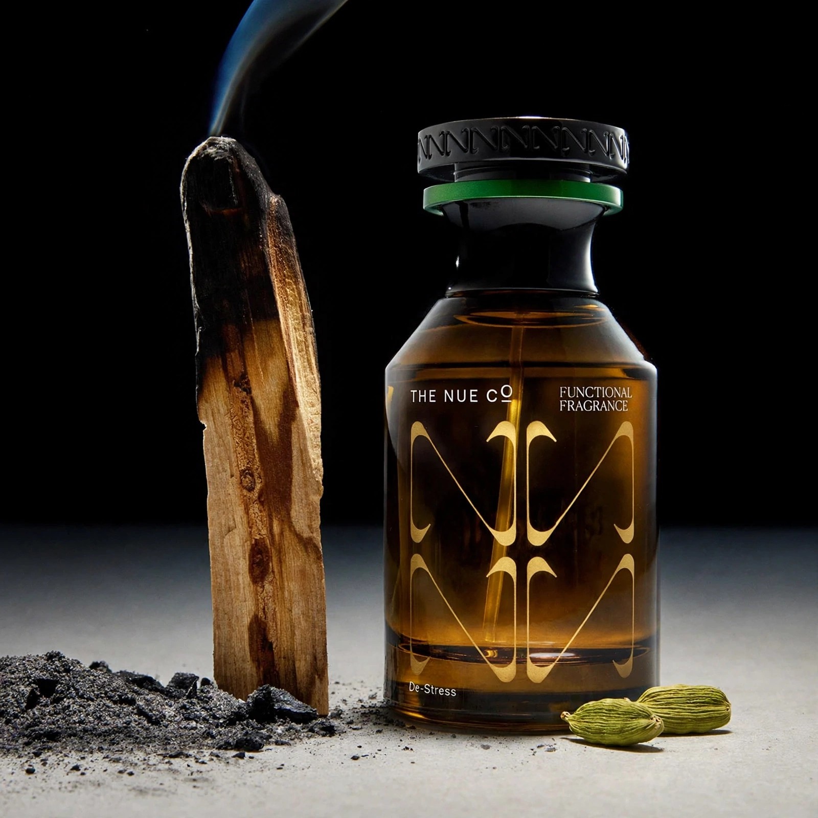Functional Fragrance bottle with palo santo and cardamom.